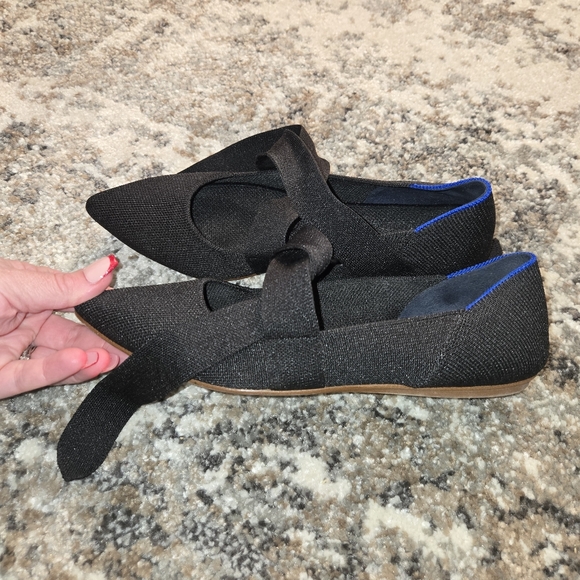ROTHY'S Pointed Toe Bow Mary Jane Ballet Flats Black Size 6.5 Retired - Picture 2 of 6